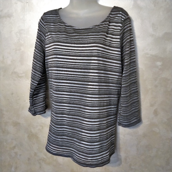 Peck & Peck Silver Striped Top EUC L - Picture 1 of 4